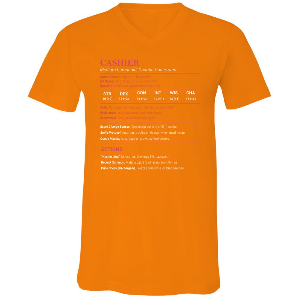 Cashier Stats Unisex V-Neck T-Shirt - Orange - 11
