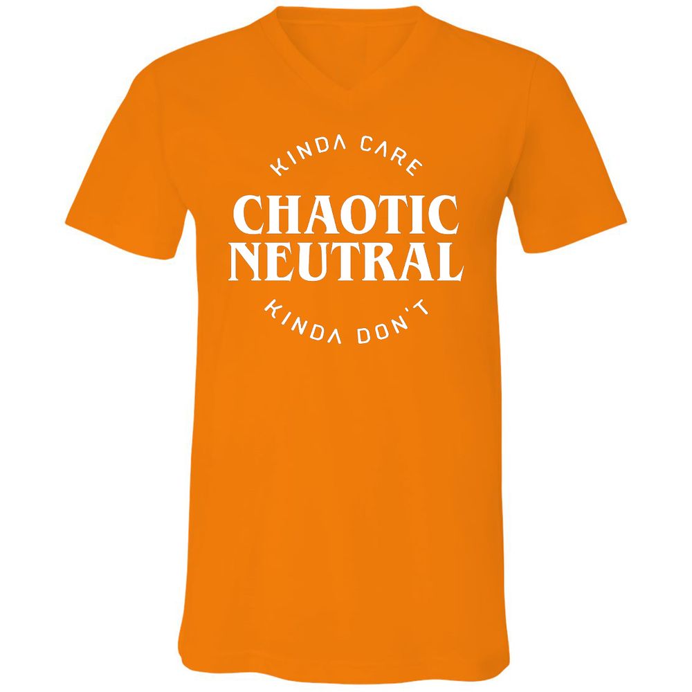 Chaotic Neutral Alignment Kinda Care Kinda Don't Unisex V-Neck T-Shirt - Orange - 11