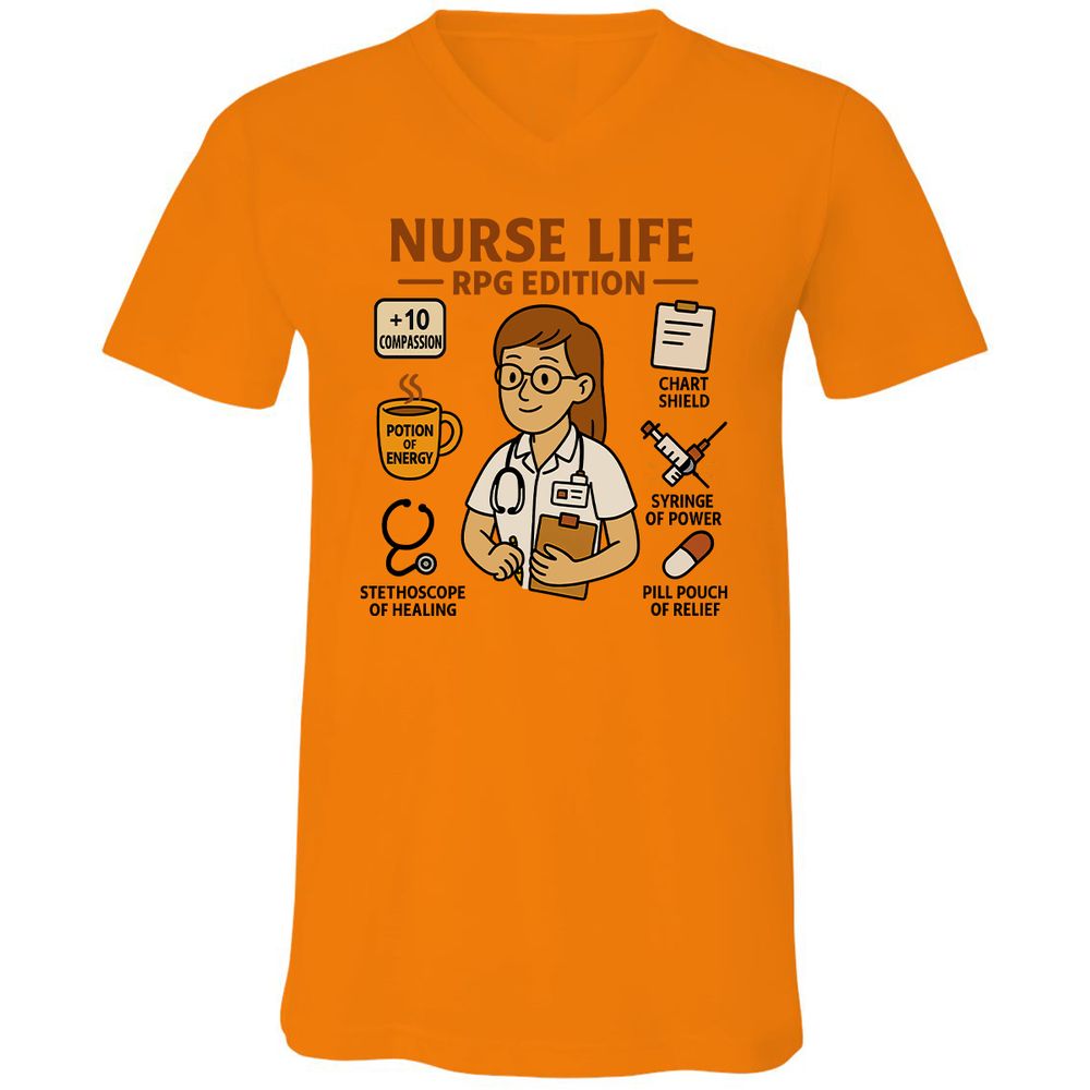 Nurse Life RPG Edition Unisex V-Neck T-Shirt - Orange - 11