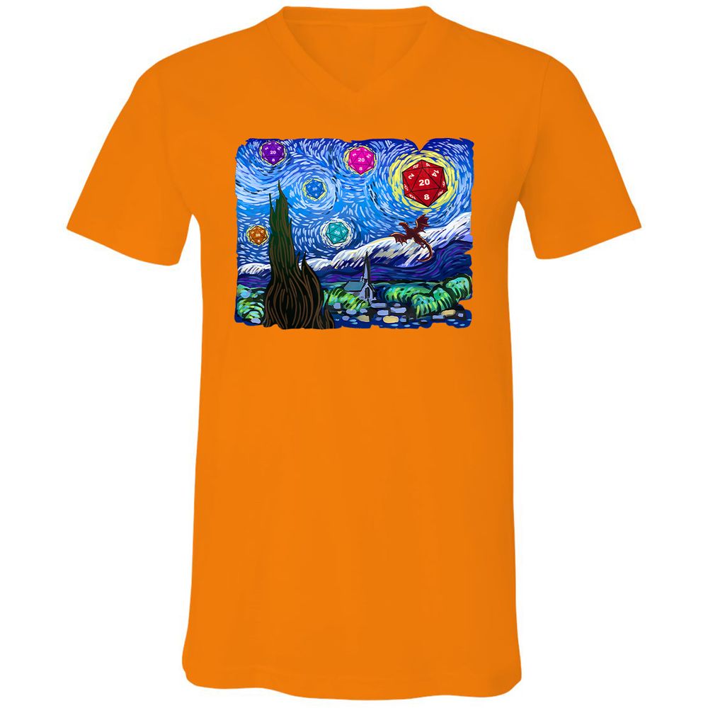 Dragon Starry Night Unisex V-Neck T-Shirt - Orange - 11