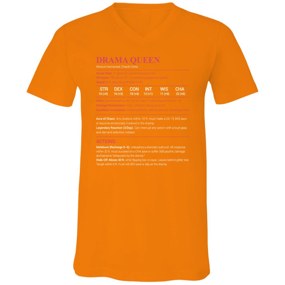 Drama Queen Unisex V-Neck T-Shirt - Orange - 11