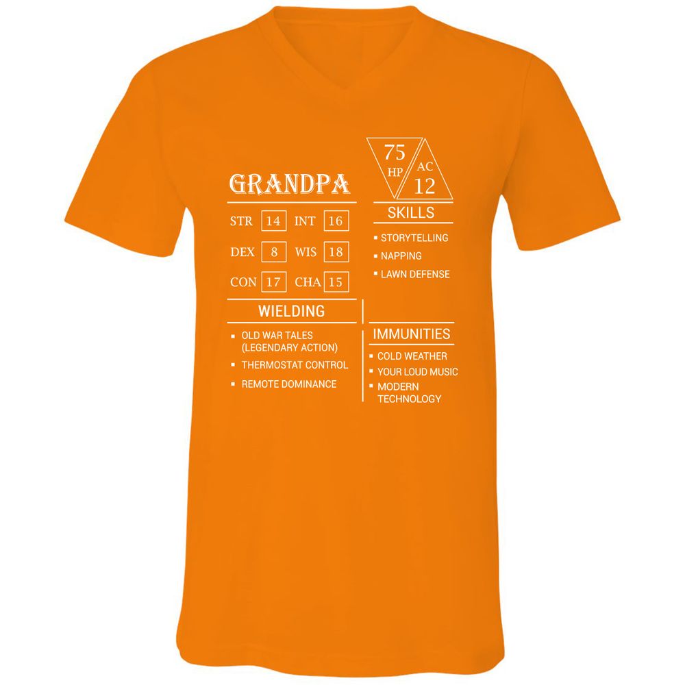 Grandpa Stats Unisex V-Neck T-Shirt - Orange - 11