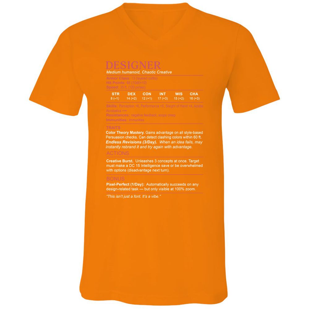 Designer Stats Unisex V-Neck T-Shirt - Orange - 11