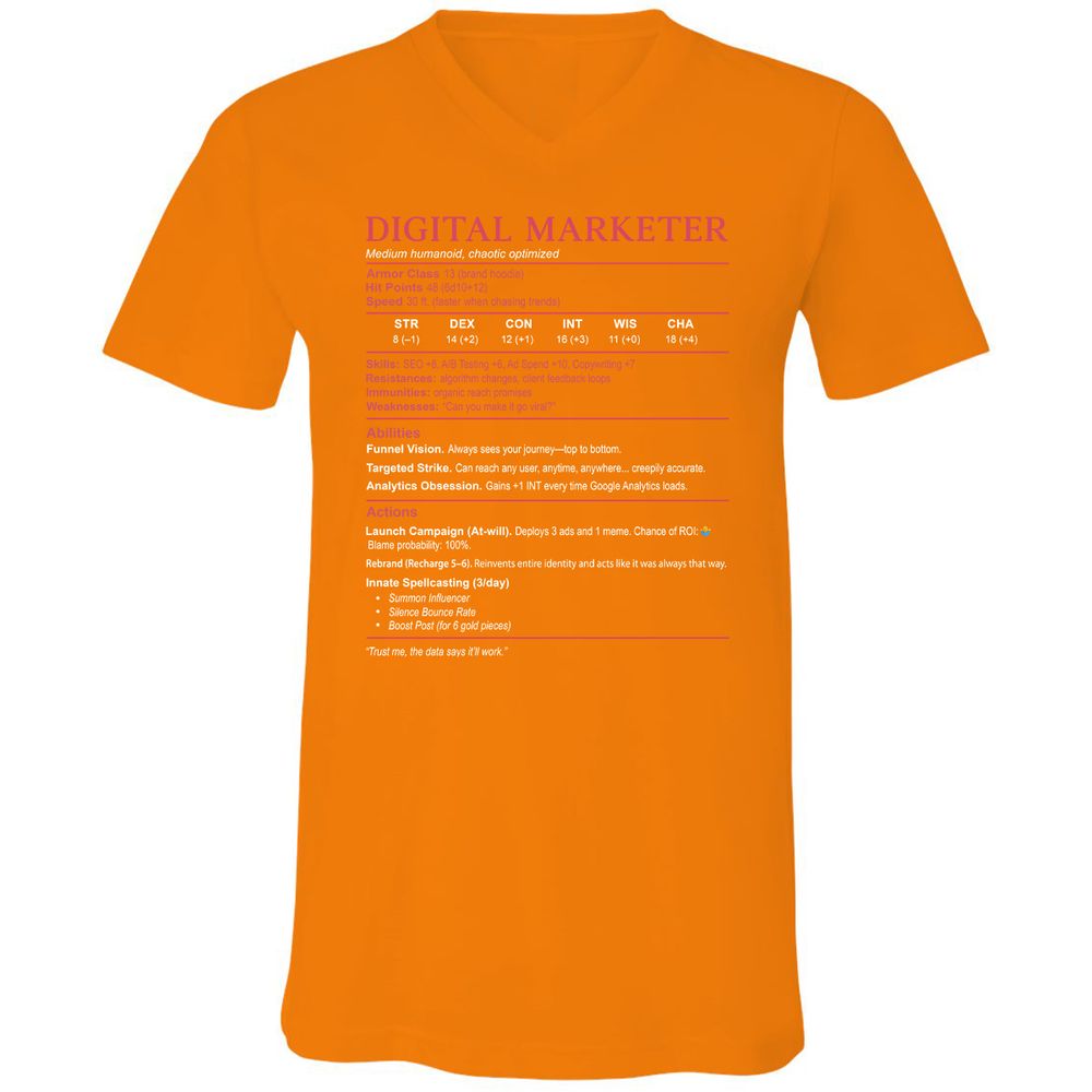 Digital Marketer Stats Unisex V-Neck T-Shirt - Orange - 11