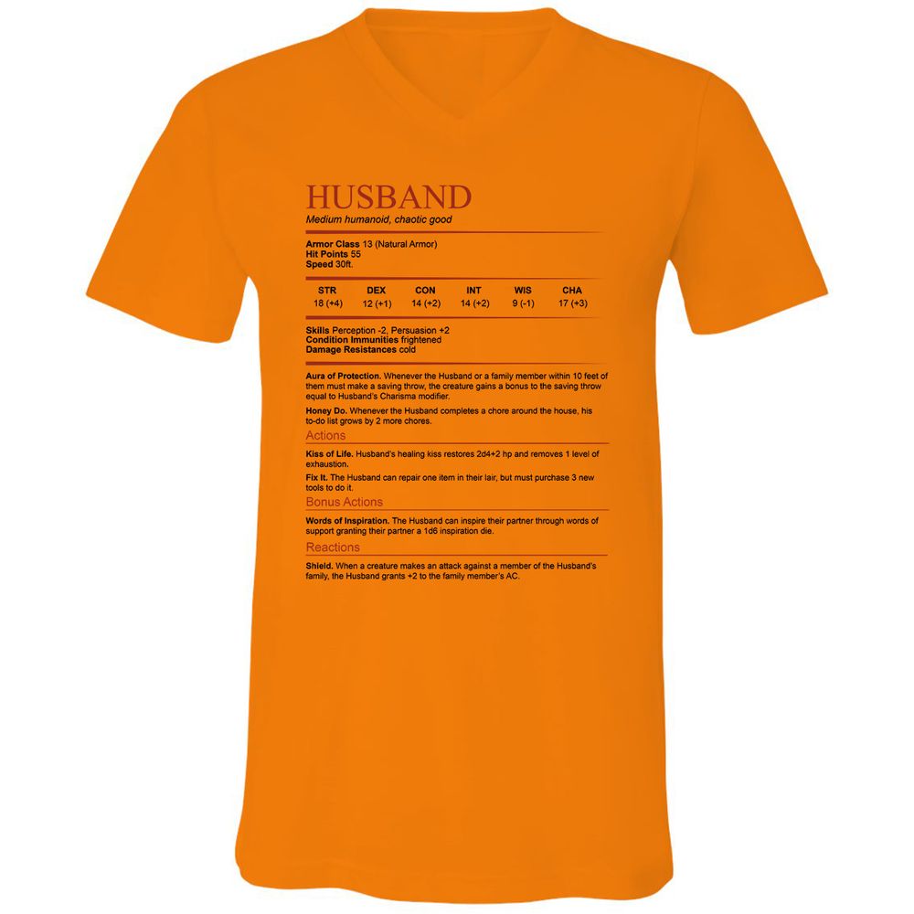 Husband White Unisex V-Neck T-Shirt - Orange - 11