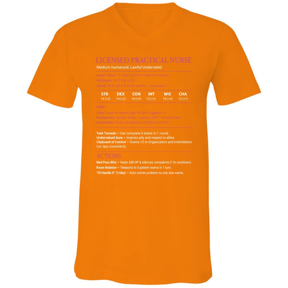 Licensed Practical Nurse LPN Unisex V-Neck T-Shirt - Orange - 11