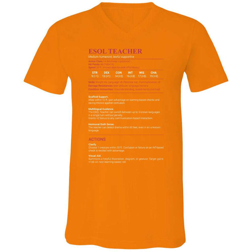 ESOL Teacher Unisex V-Neck T-Shirt - Orange - 11