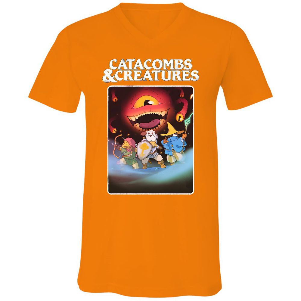 Catacombs & Creatures Unisex V-Neck T-Shirt - Orange - 11