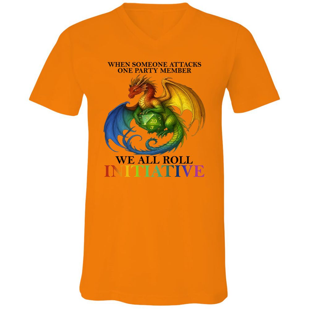 Dragon We All Roll For Initiative Unisex V-Neck T-Shirt - Orange - 11