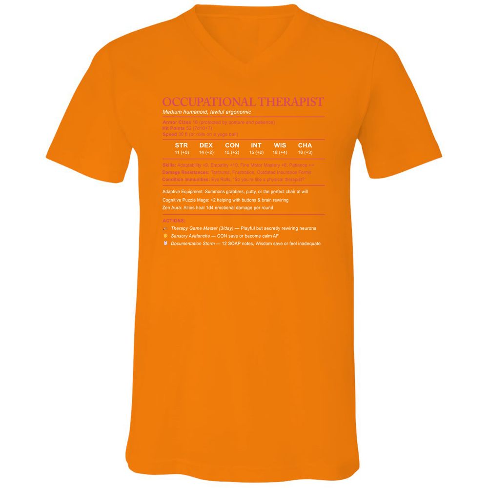 Occupational Therapist Stats Unisex V-Neck T-Shirt - Orange - 11