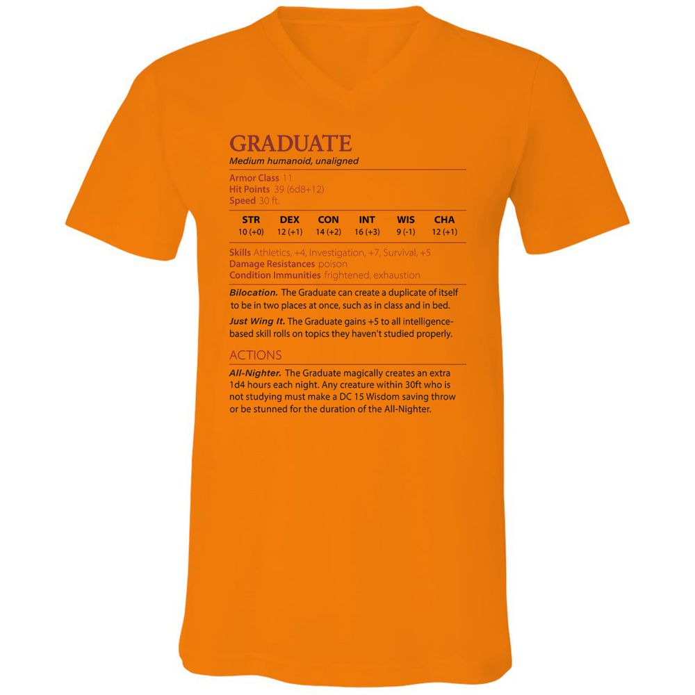 Graduate Stats Unisex V-Neck T-Shirt - Orange - 11