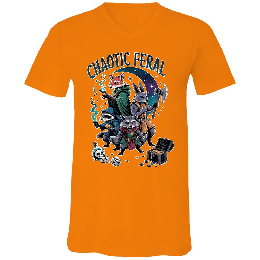 Chaotic Feral Unisex V-Neck T-Shirt - Orange - 11
