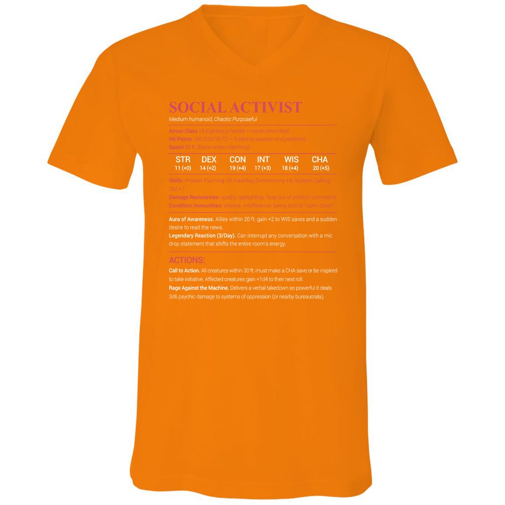 Social Activist Unisex V-Neck T-Shirt - Orange - 11