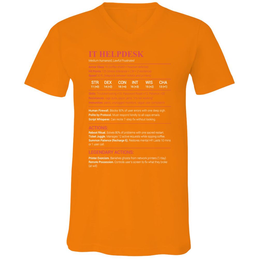 IT Helpdesk Unisex V-Neck T-Shirt - Orange - 11
