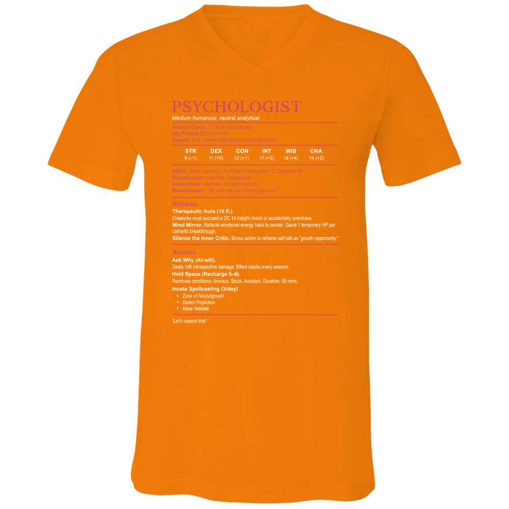 Psychologist Stats Unisex V-Neck T-Shirt - Orange - 11