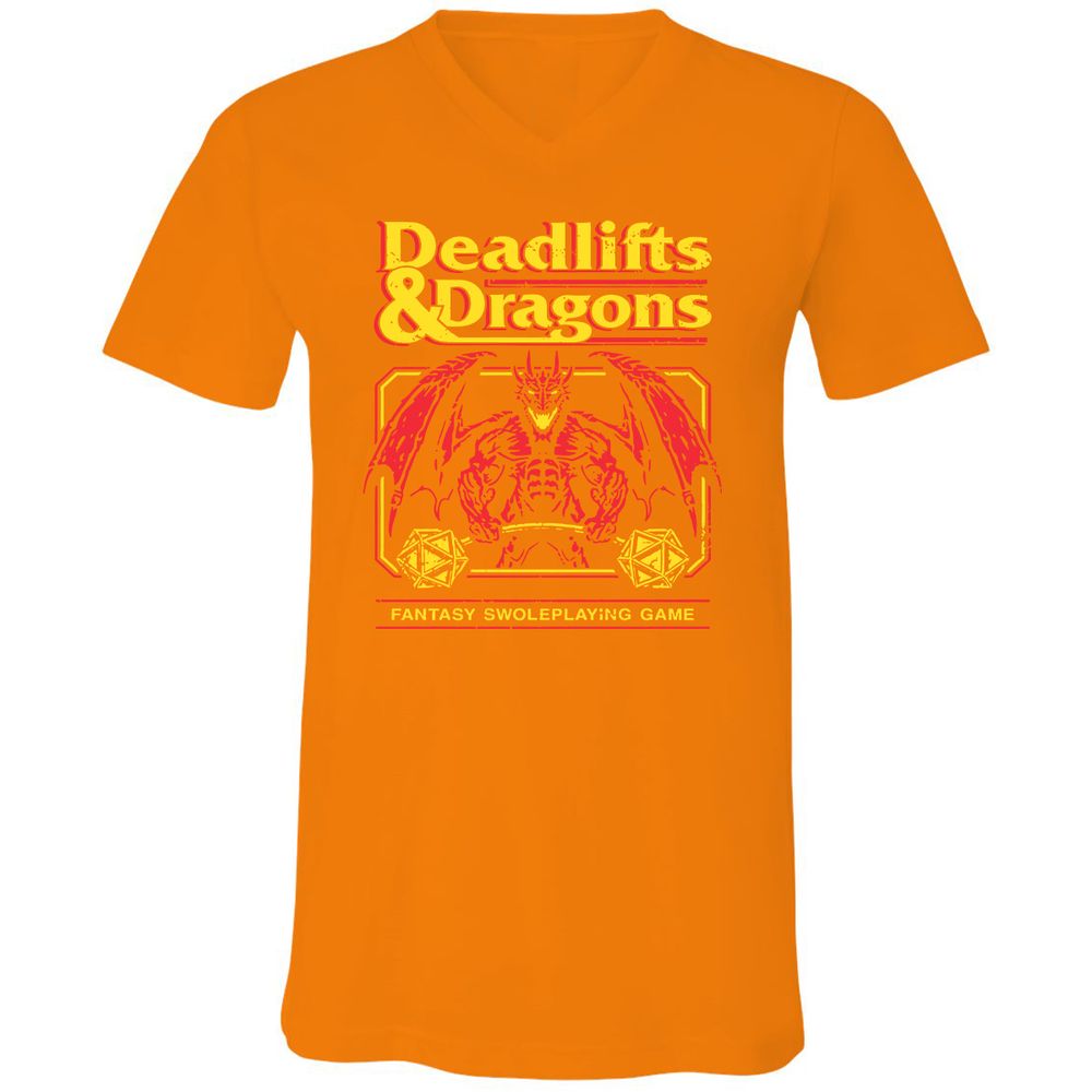 Deadlifts And Dragons Unisex V-Neck T-Shirt - Orange - 11