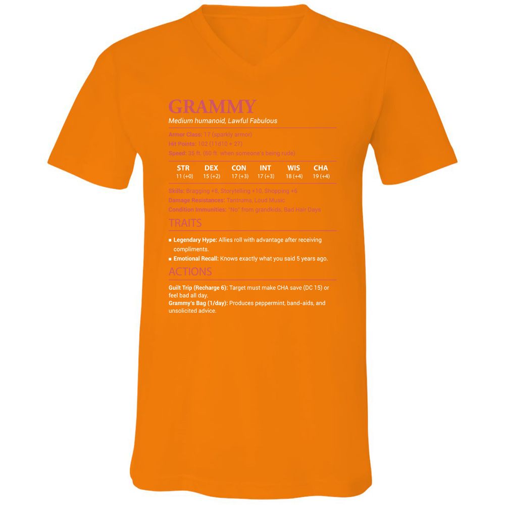 Grammy Stats Unisex V-Neck T-Shirt - Orange - 11
