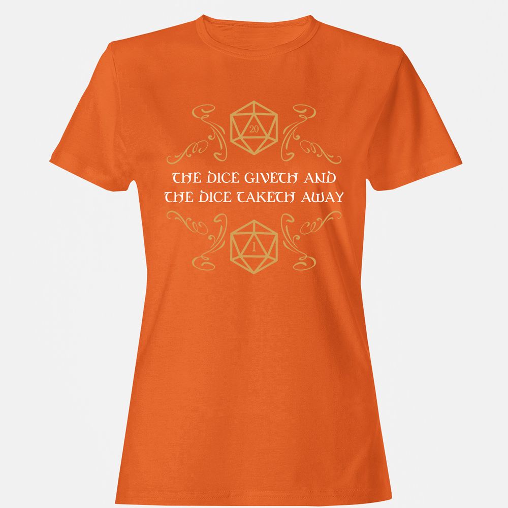 The Dice Giveth and Taketh Away Natural 20 and Critical Fail Women's T-Shirt - Orange - 11
