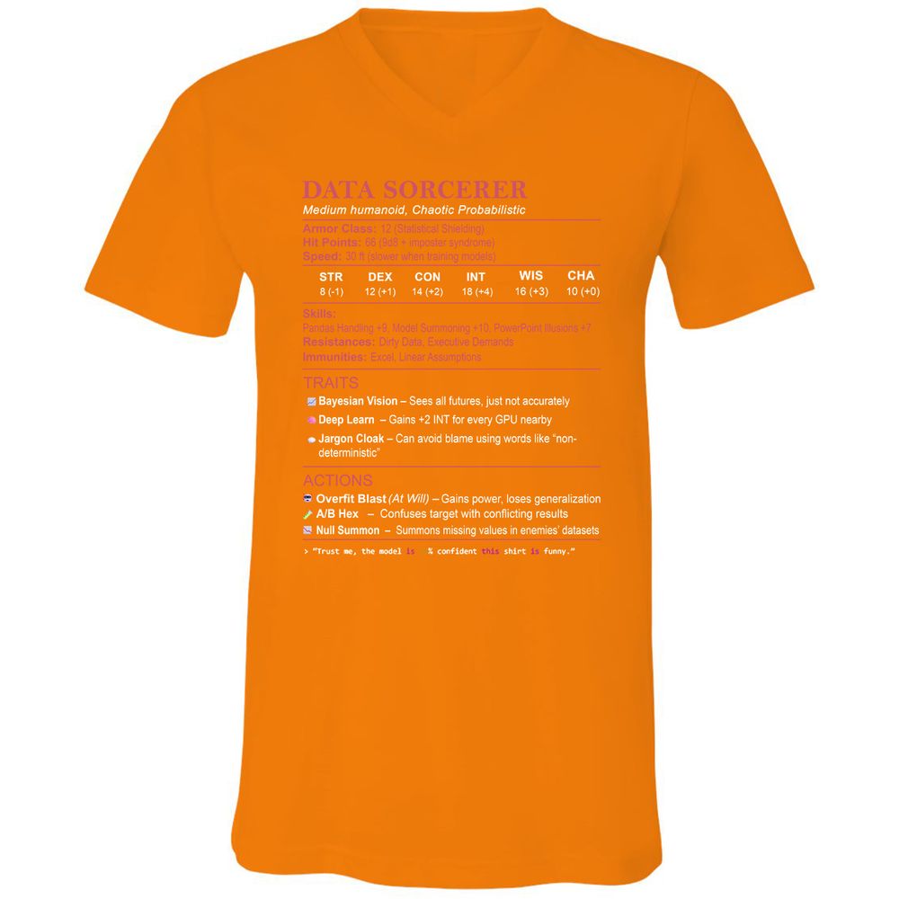 Data Scientist Stats (Data Sorcerer) Unisex V-Neck T-Shirt - Orange - 11