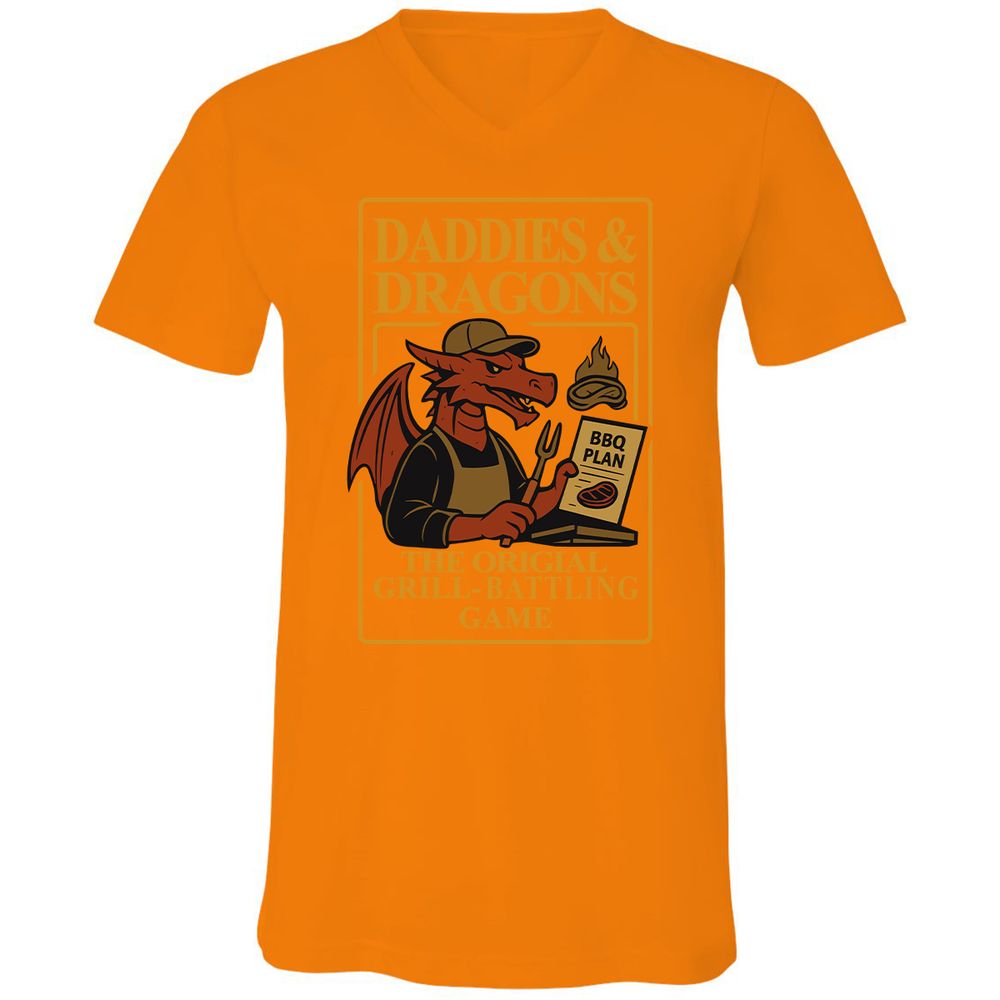 Daddies & Dragons Unisex V-Neck T-Shirt - Orange - 11
