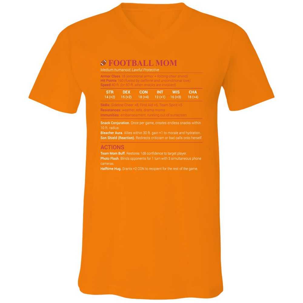 Football Mom Unisex V-Neck T-Shirt - Orange - 11