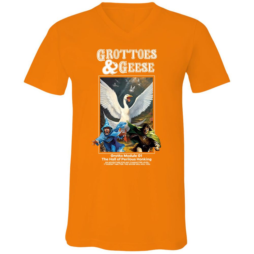 Grottoes & Geese Unisex V-Neck T-Shirt - Orange - 11