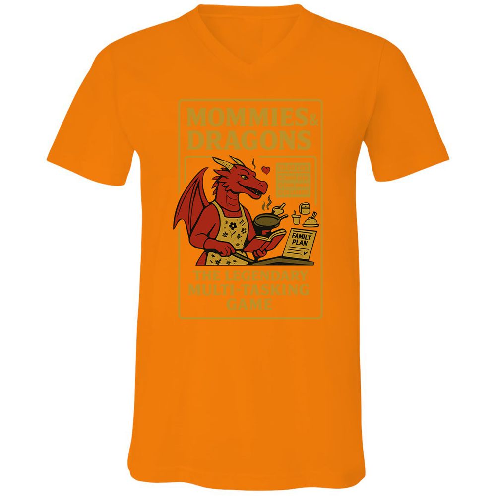 Mommies & Dragons Unisex V-Neck T-Shirt - Orange - 11