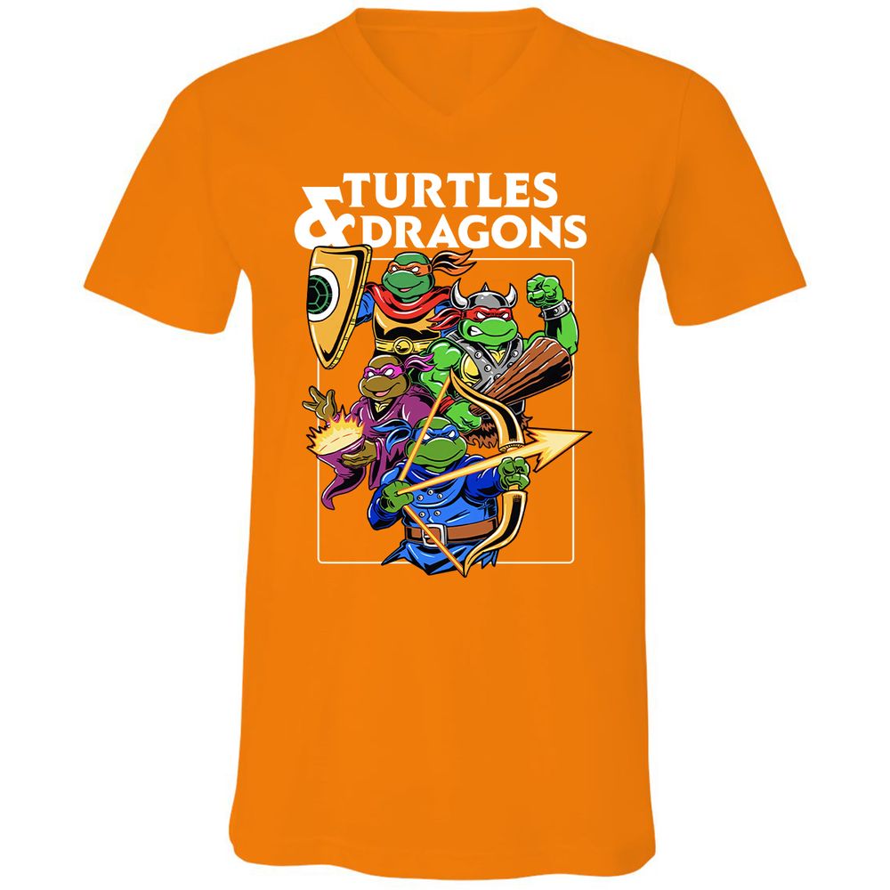 Turtles & Dragons Unisex V-Neck T-Shirt - Orange - 11
