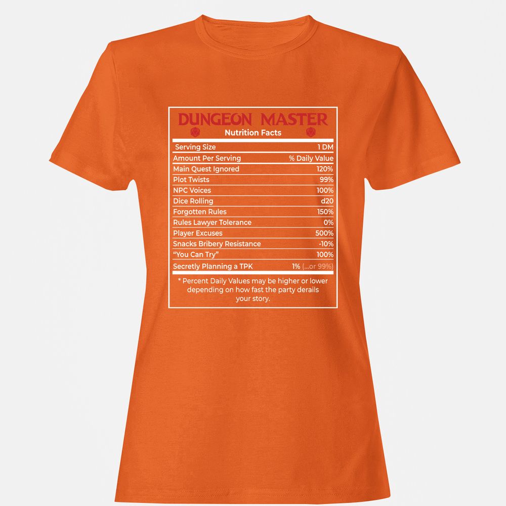 Dungeon Master Nutrition Facts Women's T-Shirt - Orange - 11