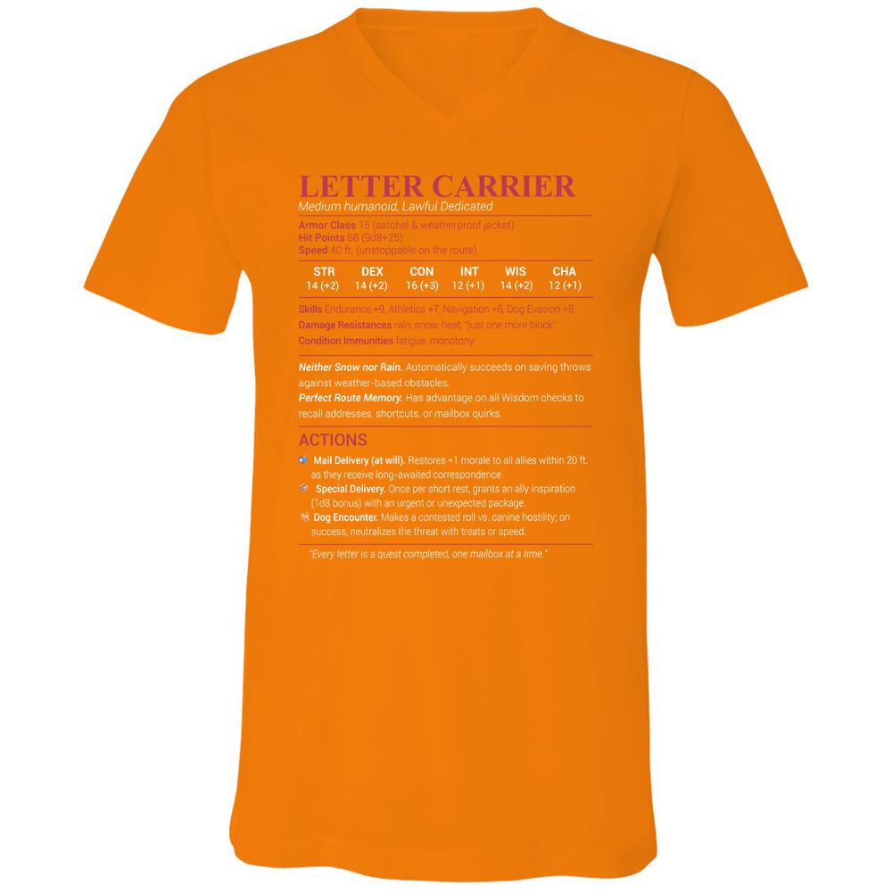 Letter Carrier Unisex V-Neck T-Shirt - Orange - 11