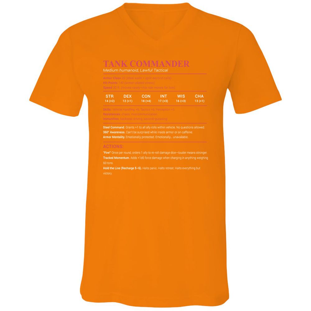 Tank Commander Unisex V-Neck T-Shirt - Orange - 11