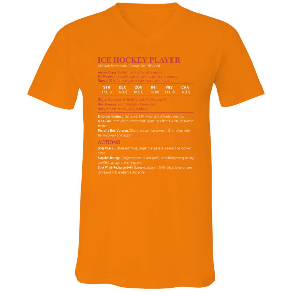 Ice Hockey Player Unisex V-Neck T-Shirt - Orange - 11
