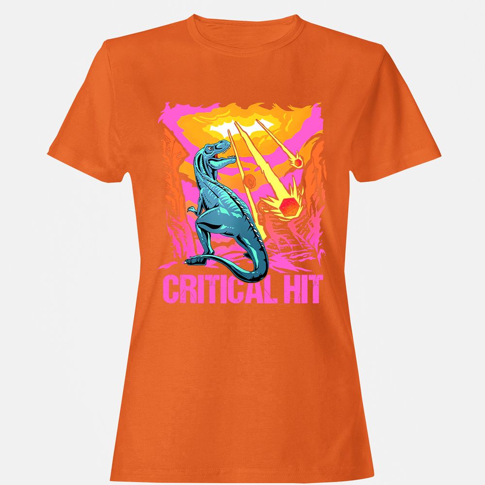 Dinosaur Critical Hit Women's T-Shirt - Orange - 11