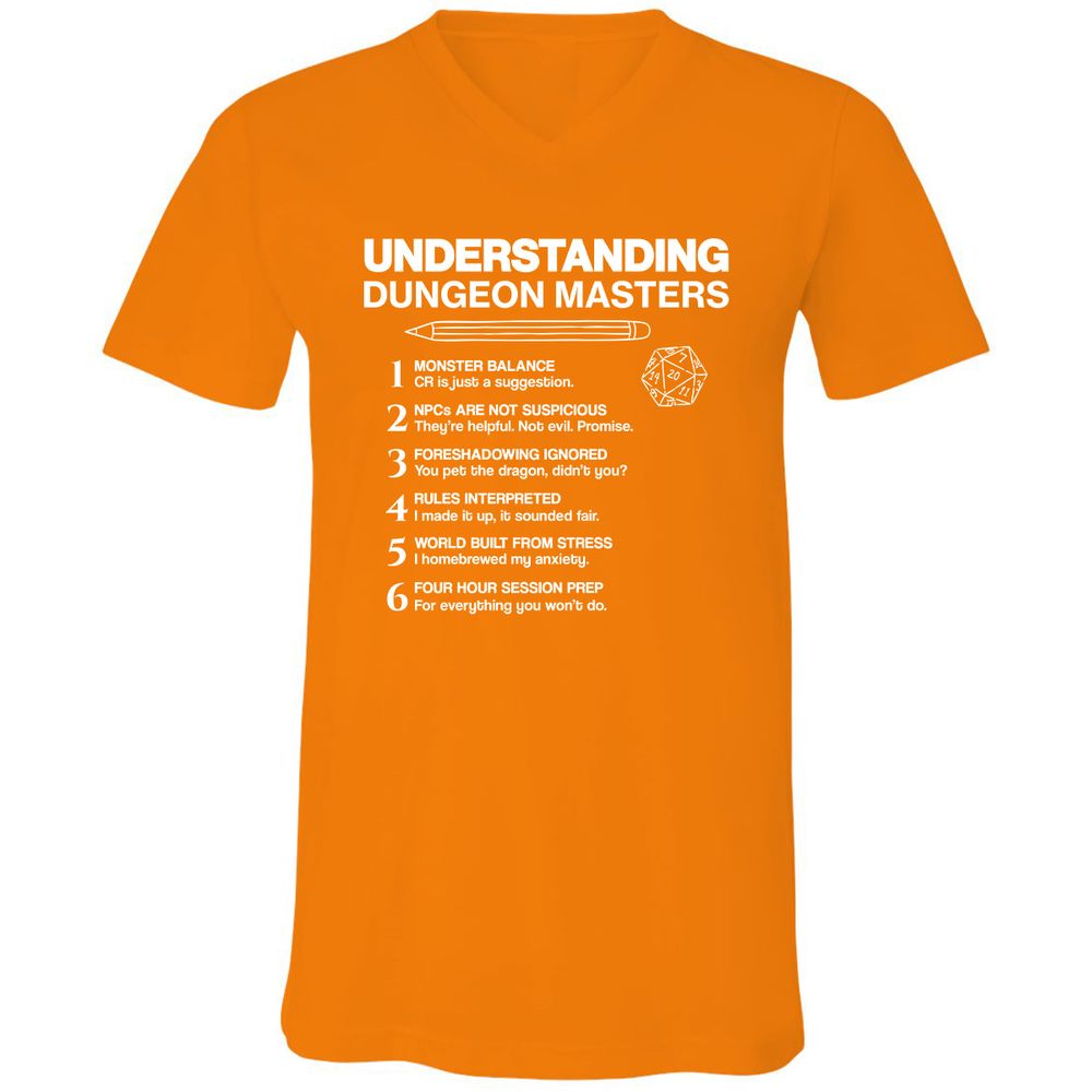 Understanding Dungeon Masters Unisex V-Neck T-Shirt - Orange - 11