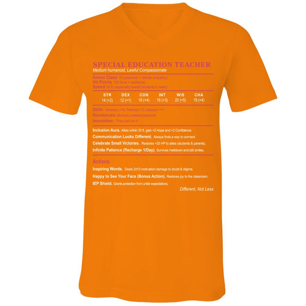 Special Education Teacher Unisex V-Neck T-Shirt - Orange - 11