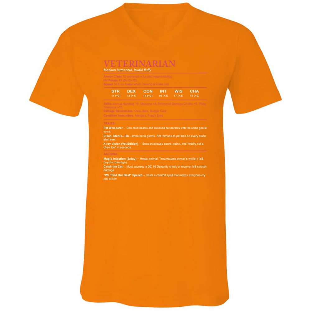 Veterinarian Stats Unisex V-Neck T-Shirt - Orange - 11