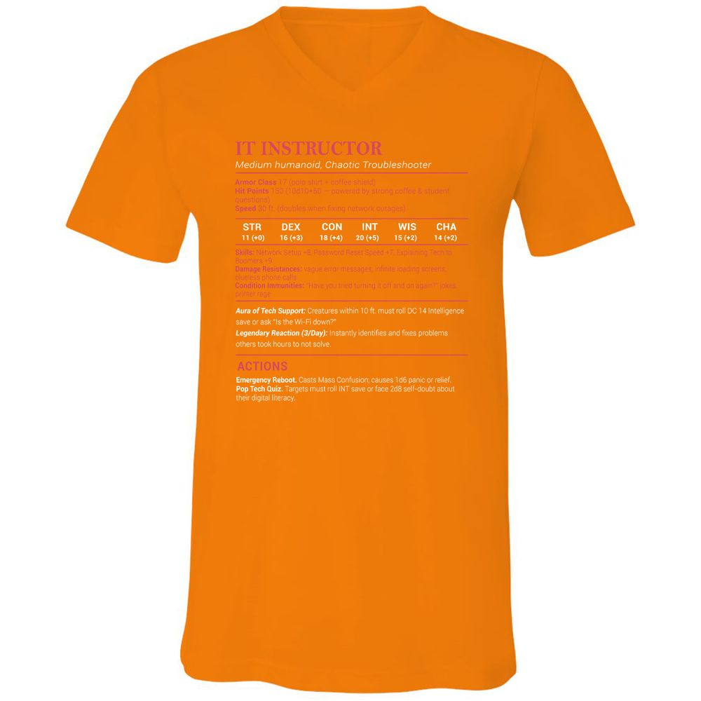 IT Instructor Unisex V-Neck T-Shirt - Orange - 11