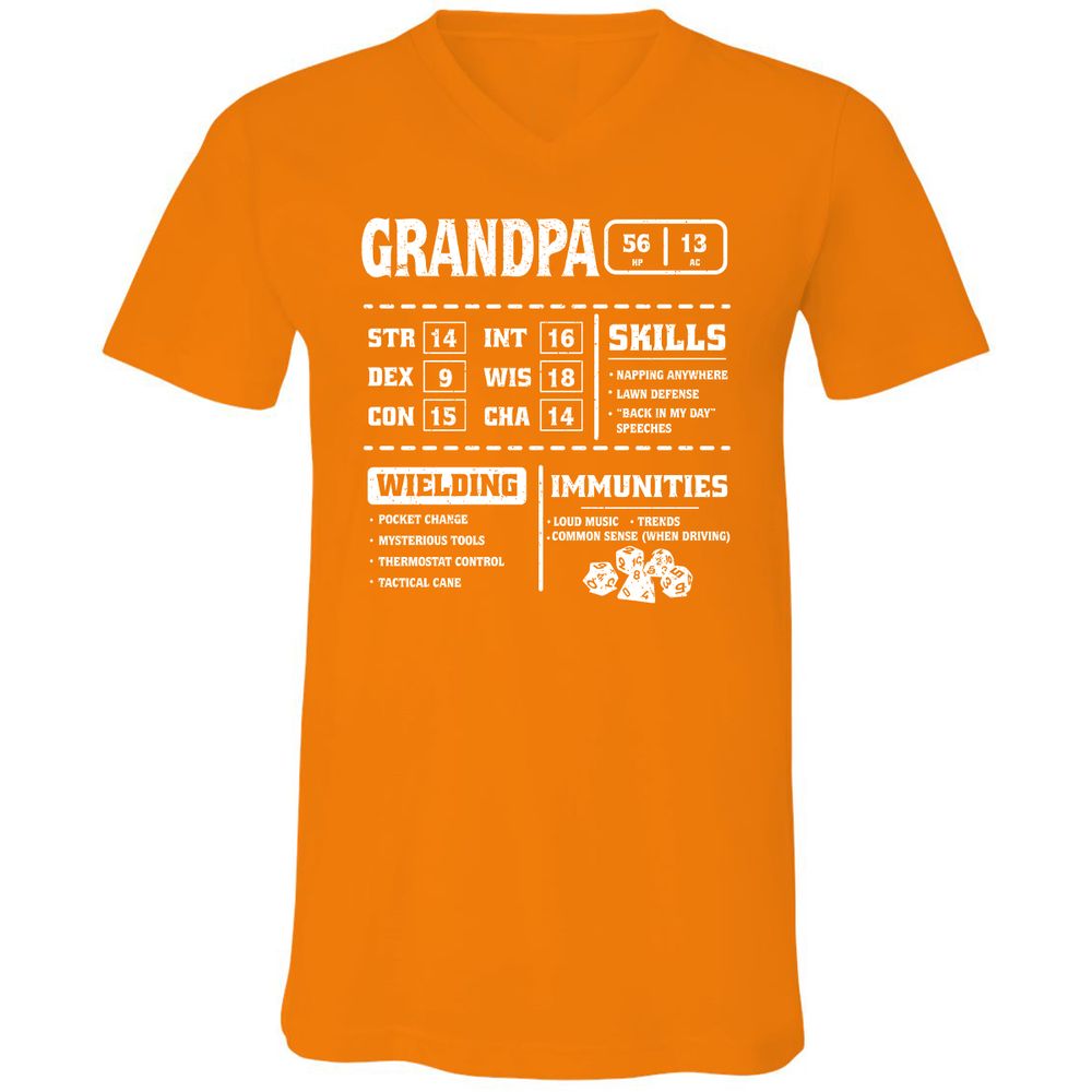 Grandpa Stats 2 Unisex V-Neck T-Shirt - Orange - 11