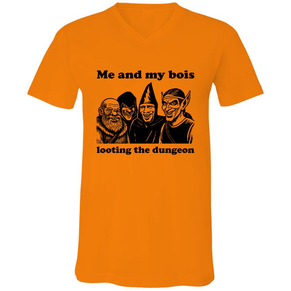Me and my bois looting the dungeon Unisex V-Neck T-Shirt - Orange - 11