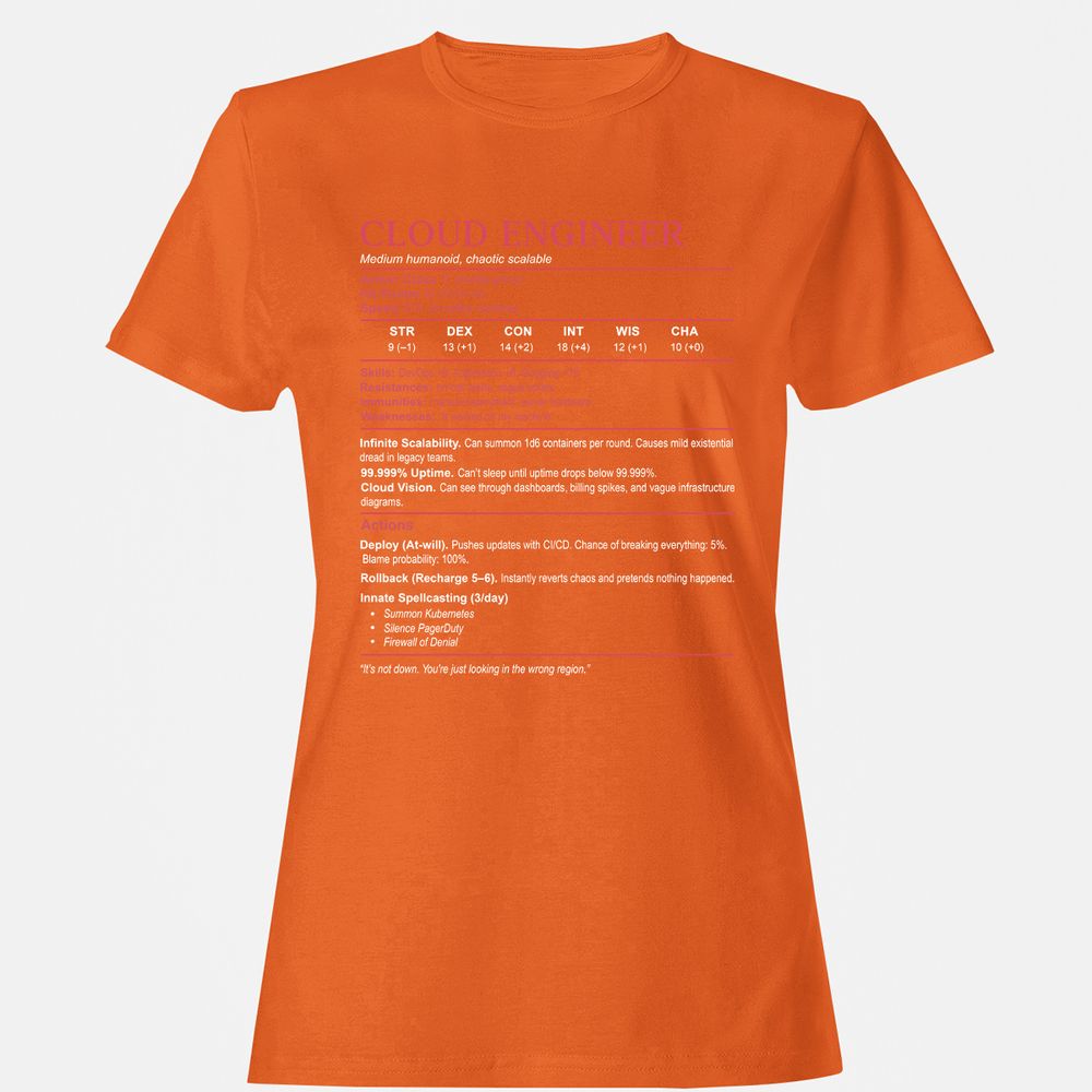 Cloud Engineer Stats Women's T-Shirt - Orange - 11