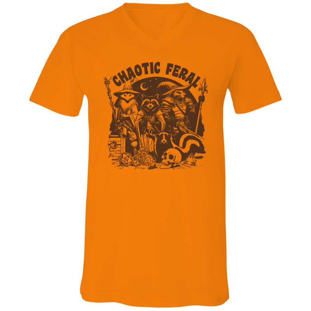 Raccoon Chaotic Feral Unisex V-Neck T-Shirt - Orange - 11
