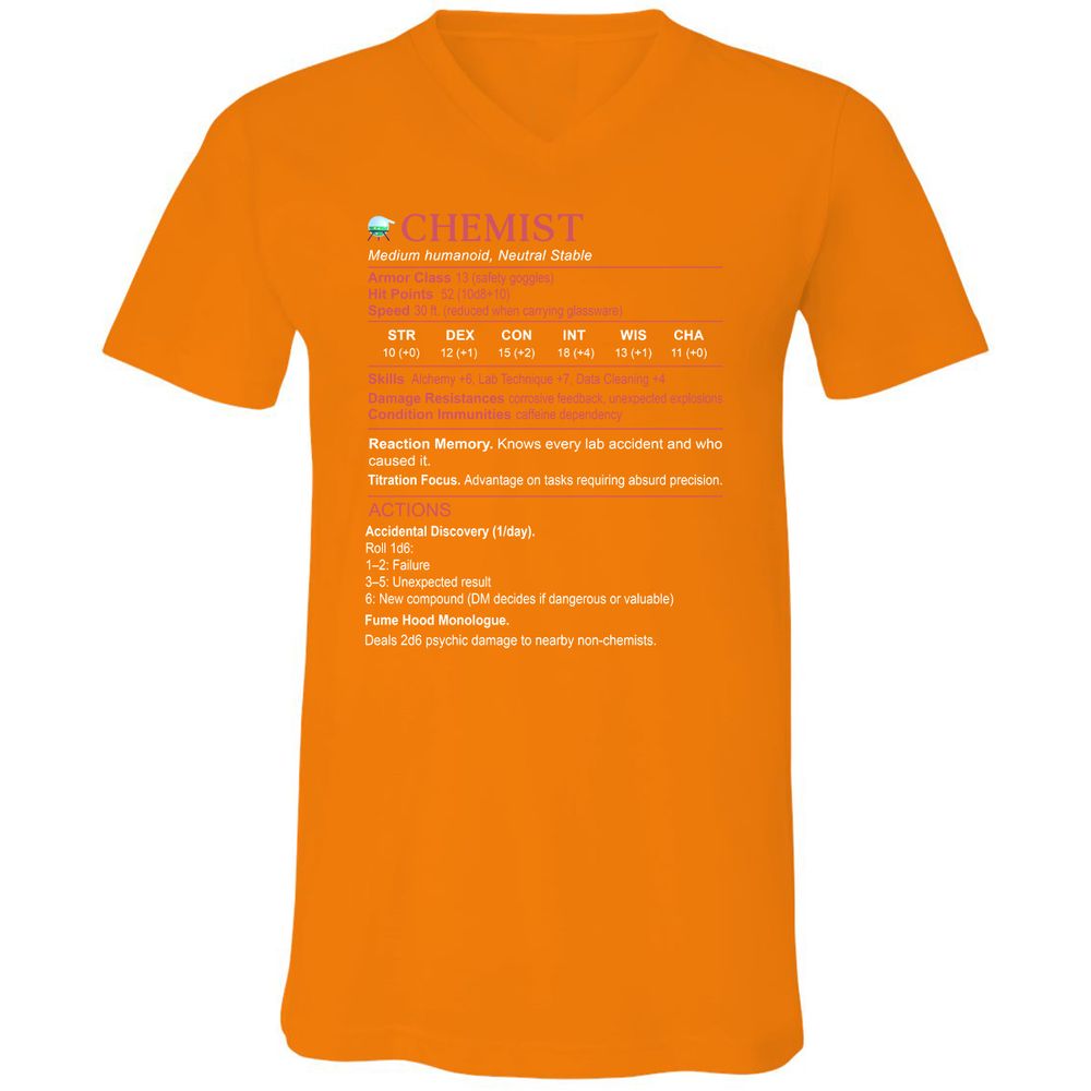 Chemist Stats Unisex V-Neck T-Shirt - Orange - 11