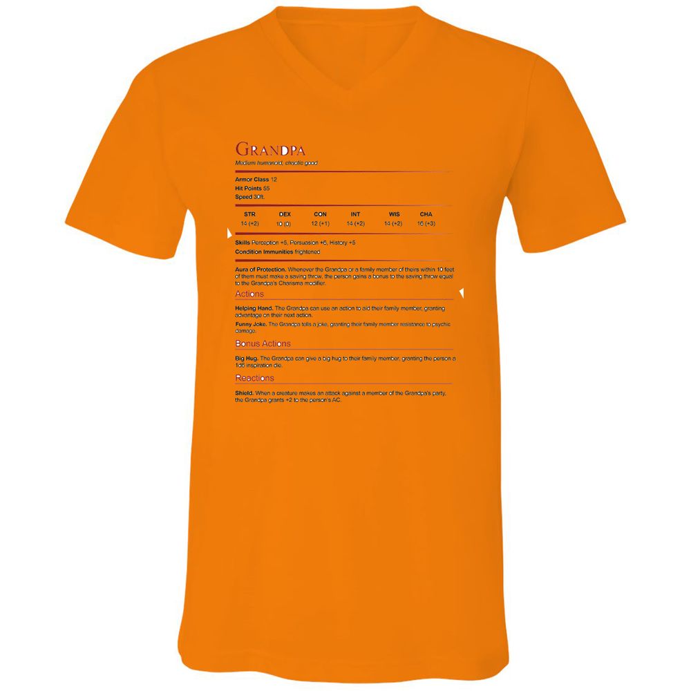 Grandpa Stat Block Unisex V-Neck T-Shirt - Orange - 11