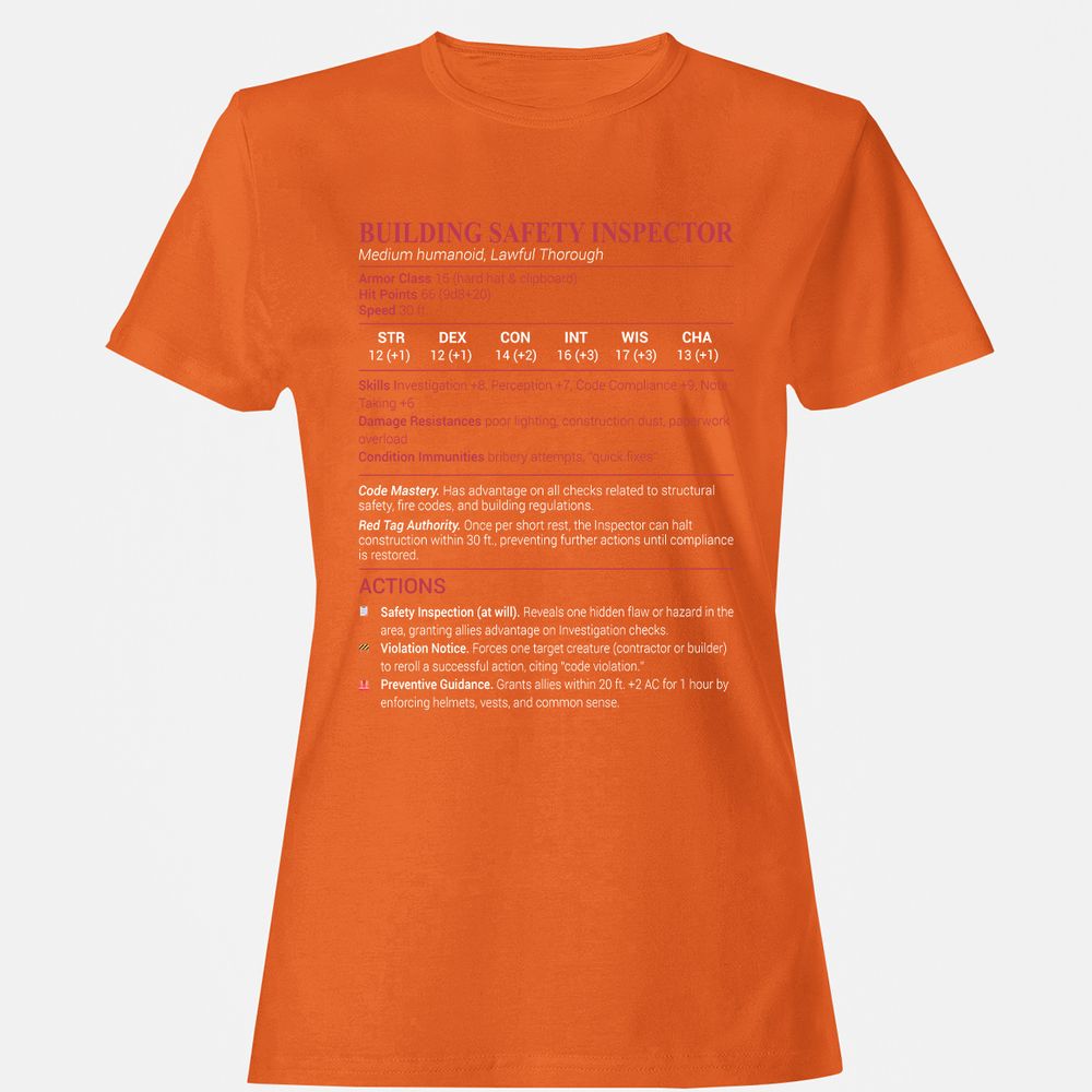 Building Safety Inspector Women's T-Shirt - Orange - 11