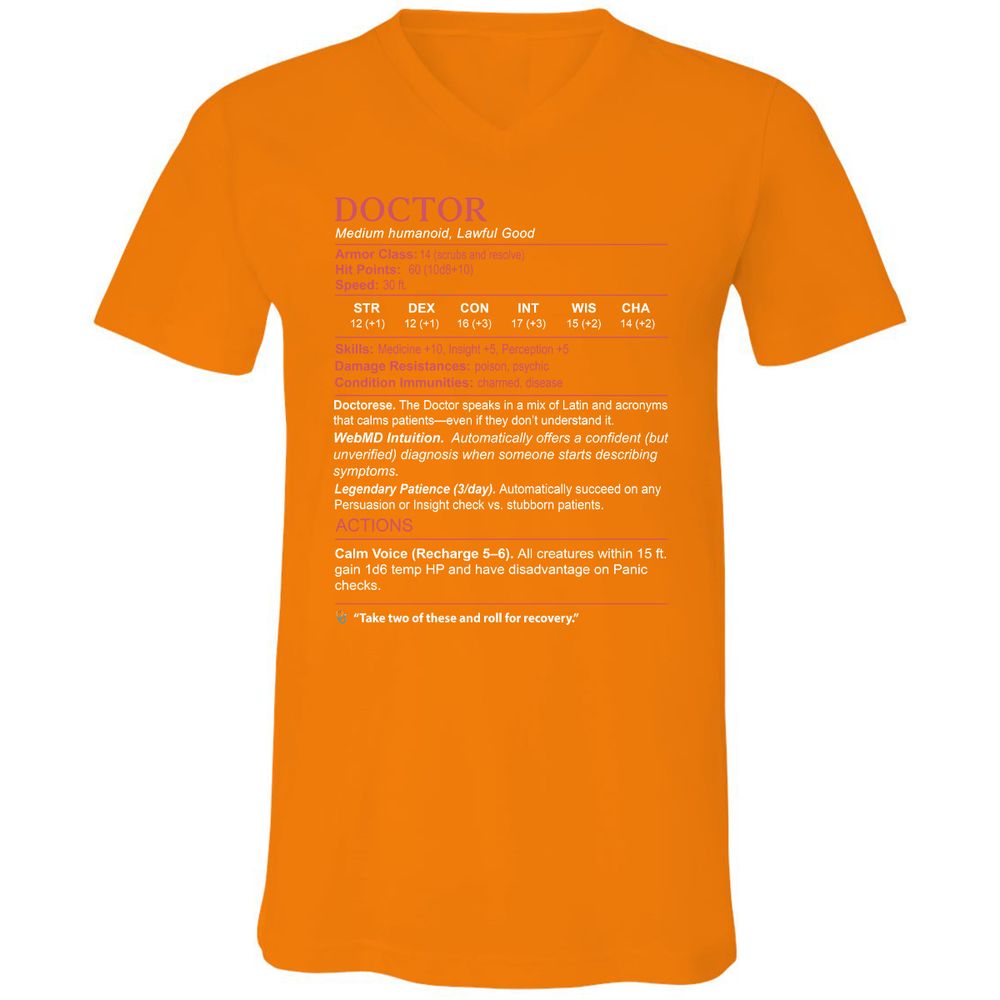 Doctor Stats Unisex V-Neck T-Shirt - Orange - 11