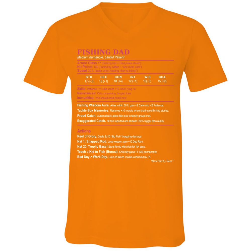 FISHING DAD Unisex V-Neck T-Shirt - Orange - 11