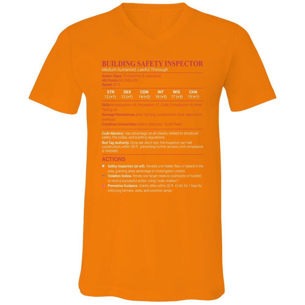 Building Safety Inspector Unisex V-Neck T-Shirt - Orange - 11