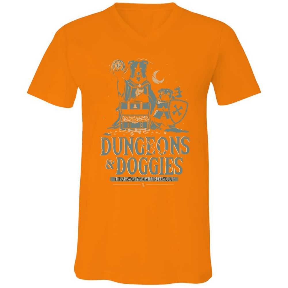 Dungeons & Doggies Unisex V-Neck T-Shirt - Orange - 11