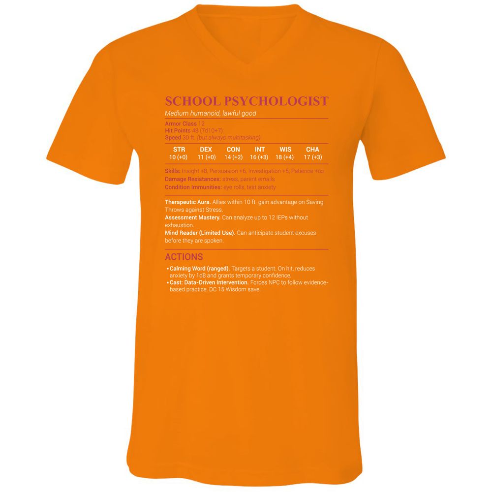 School Psychologist Unisex V-Neck T-Shirt - Orange - 11