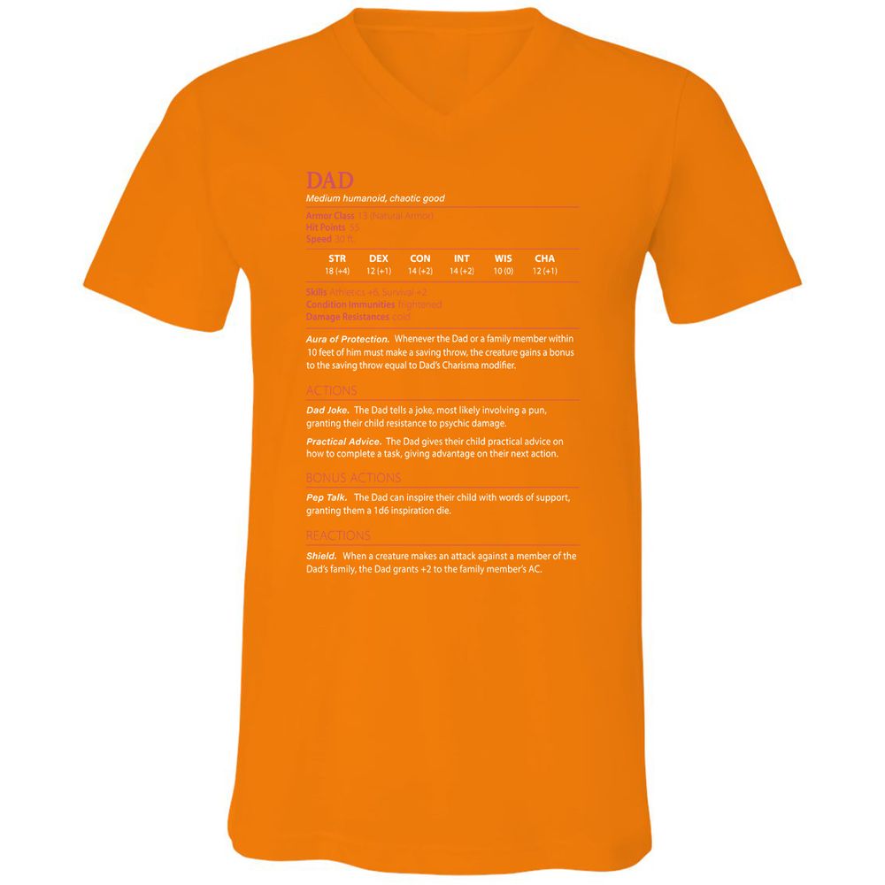 Dad Stats Unisex V-Neck T-Shirt - Orange - 11